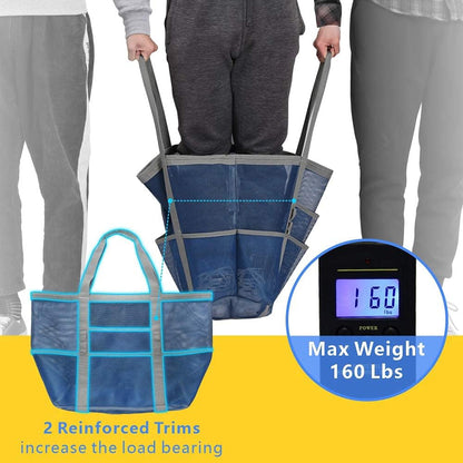 Mesh Beach Bag Family - Large Travel Tote Bag for Beach Pool Cruise | 9 Pockets, Quick Dry, with Zipper Pocket, Portable Mesh Beach Tote Bag for Sand Toys, Towels, Pool, Travel Beach Essentials
