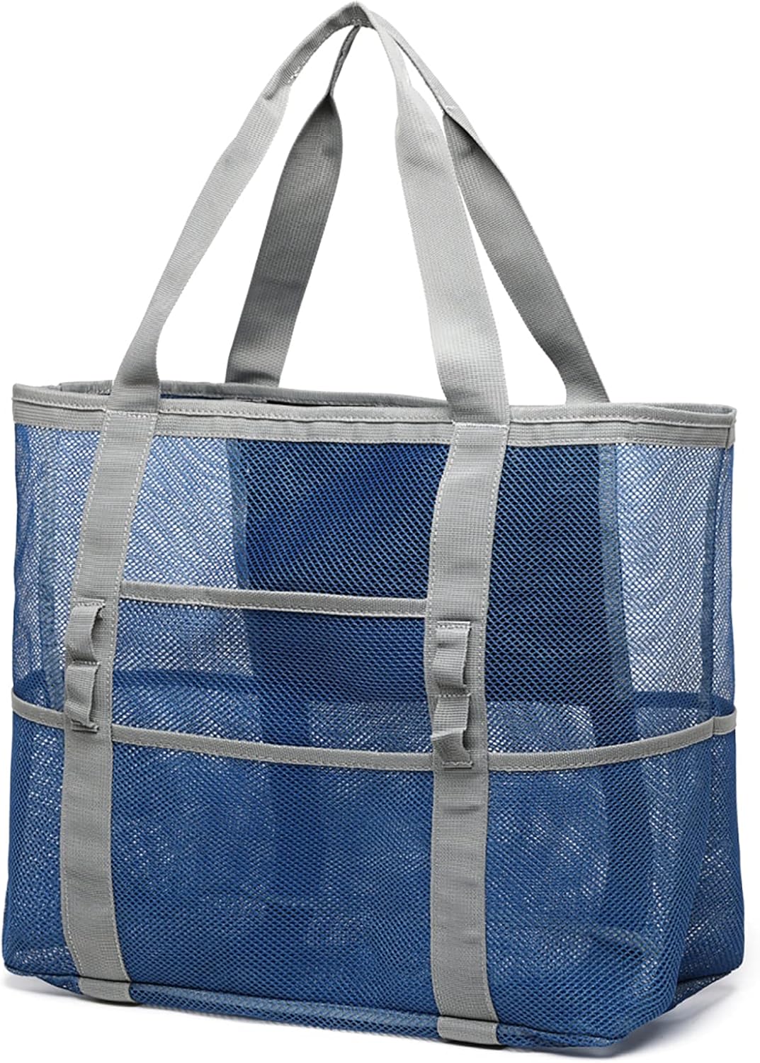 Mesh Beach Bag Family - Large Travel Tote Bag for Beach Pool Cruise | 9 Pockets, Quick Dry, with Zipper Pocket, Portable Mesh Beach Tote Bag for Sand Toys, Towels, Pool, Travel Beach Essentials